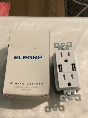 White Dual USB and Outlet Wall Receptacle - USB Charging + AC Power